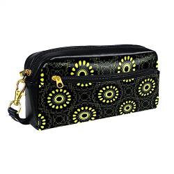 Kleine Make-up-Tasche für Frauen,Leder-Make-up-Tasche,Reise-Kosmetiktasche,schwarz-gelbe Musterblume Drucken von suojapuku