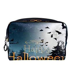 Kleine Make-up-Tasche für Frauen,Reise-Kosmetiktasche,Halloween-Nachtkürbis,Kosmetik-Make-up-Organizer zum Mitnehmen von suojapuku