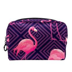 Kleine Make-up-Tasche für Frauen,Reise-Kosmetiktasche,Lila Flamingo-Geometrie,Kosmetik-Make-up-Organizer zum Mitnehmen von suojapuku