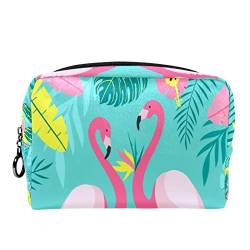 Kleine Make-up-Tasche für Frauen,Reise-Kosmetiktasche,Rosa Flamingo-Palme,Kosmetik-Make-up-Organizer zum Mitnehmen von suojapuku