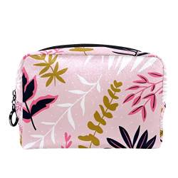 Kleine Make-up-Tasche für Frauen,Reise-Kosmetiktasche,Sommer rosa grüne Blätter,Kosmetik-Make-up-Organizer zum Mitnehmen von suojapuku