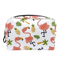 Kleine Make-up-Tasche für Frauen,Reise-Kosmetiktasche,Tropische Pflanzen, Ananas, Flamingos,Kosmetik-Make-up-Organizer zum Mitnehmen von suojapuku