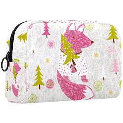 Kleine Schminktasche für Damen,Schminktasche, Reisekosmetiktasche,Weihnachtswaldbaumfuchs Drucken von suojapuku