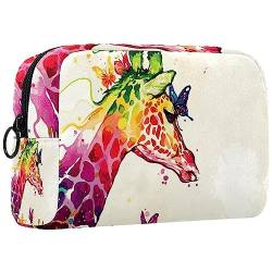 Kosmetiktasche,tragbare Reise-Make-up-Tasche für Damen,Aquarellblumenbuschgiraffe,Kosmetikkoffer-Organizer mit Reißverschluss von suojapuku