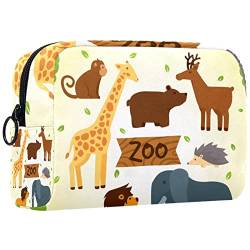 Kosmetiktasche,tragbare Reise-Make-up-Tasche für Damen,Cartoon-Waldtiere Zoo,Kosmetikkoffer-Organizer mit Reißverschluss von suojapuku