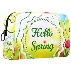 Kosmetiktasche,tragbare Reise-Make-up-Tasche für Damen,Hallo Frühling Blumen Blumen Schmetterling,Kosmetikkoffer-Organizer mit Reißverschluss von suojapuku