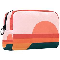 Kosmetiktasche,tragbare Reise-Make-up-Tasche für Damen,Sonne Meer Landschaft Sonnenuntergang,Kosmetikkoffer-Organizer mit Reißverschluss von suojapuku