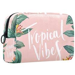 Kosmetiktasche,tragbare Reise-Make-up-Tasche für Damen,Tropischer Vogel, rosa Blätter, Sommer,Kosmetikkoffer-Organizer mit Reißverschluss von suojapuku