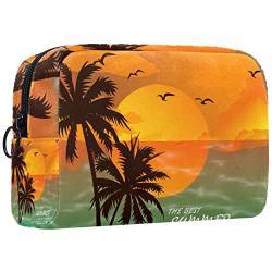 Kosmetiktasche,tragbare Reise-Make-up-Tasche für Damen,tropischer Palmensonnenuntergang im Sommer,Kosmetikkoffer-Organizer mit Reißverschluss von suojapuku