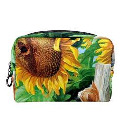 Kosmetiktasche für Frauen,kleine Make-up-Tasche für Geldbörse,Katze und Sonnenblume,Reisekosmetiktasche,Make-up-Tasche von suojapuku