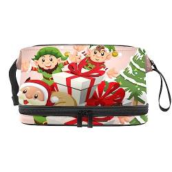 Make-up-Tasche für Damen, Kosmetiktasche,Frohe Weihnachten Cartoon Elf Weihnachtsmann,Kosmetik-Organizer-Tasche,tragbare Reise-Make-up-Tasche von suojapuku