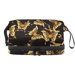 Make-up-Tasche für Damen, Kosmetiktasche,Goldenes Schmetterlingsmuster,Kosmetik-Organizer-Tasche,tragbare Reise-Make-up-Tasche von suojapuku