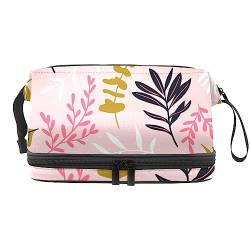 Make-up-Tasche für Damen, Kosmetiktasche,Sommer rosa grüne Blätter,Kosmetik-Organizer-Tasche,tragbare Reise-Make-up-Tasche von suojapuku