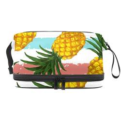 Make-up-Tasche für Damen, Kosmetiktasche,Streifen Sommer Ananas,Kosmetik-Organizer-Tasche,tragbare Reise-Make-up-Tasche von suojapuku