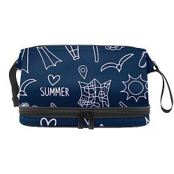 Make-up-Tasche für Damen, Kosmetiktasche,bedrucktes Ocean Summer Blue,Kosmetik-Organizer-Tasche,tragbare Reise-Make-up-Tasche von suojapuku