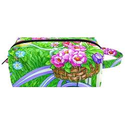 Reise-Kosmetiktasche PU-Leder,Fahrrad genießen Vögel Blumen Frühling,Kosmetiktaschen-Organizer,wasserdichte Make-up-Tasche für Damen von suojapuku