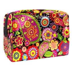 Reise Make-up Tasche,Kulturbeutel,Kosmetiktasche,Frühlings-Paisley-Blumen-Ethno,Kosmetiketui,wasserdicht,Make-up-Beutel aus PVC von suojapuku