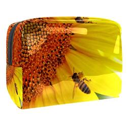 Reise Make-up Tasche,Kulturbeutel,Kosmetiktasche,Sonnenblumen Bienen gelb Sommer,Kosmetiketui,wasserdicht,Make-up-Beutel aus PVC von suojapuku