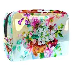 Reise Make-up Tasche,Kulturbeutel,Kosmetiktasche,Willkommene Aquarellblumen,Kosmetiketui,wasserdicht,Make-up-Beutel aus PVC von suojapuku