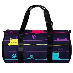 Sporttasche,kleine Reisetasche,Sporttasche für Yoga,Bunte Streifen und Katzen,Outdoor Fitnesstasche,Tragetasche von suojapuku