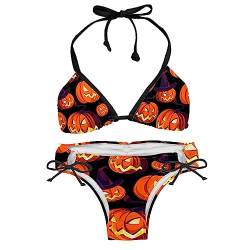 suojapuku Bikini Set für Damen,Zweiteiliger Badeanzug,Halloween-Kürbislaterne,Damen Bikini Sets von suojapuku