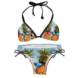 suojapuku Bikini Set für Damen,Zweiteiliger Badeanzug,Strand Meer lustige Ananas,Damen Bikini Sets von suojapuku