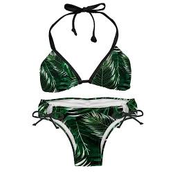 suojapuku Bikini Set für Damen,Zweiteiliger Badeanzug,grüne Tropische Pflanzenblätter,Damen Bikini Sets von suojapuku