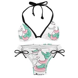 suojapuku Bikini Set für Damen,Zweiteiliger Badeanzug,süßes Pferde-Einhorn,Damen Bikini Sets von suojapuku