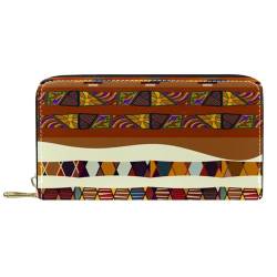 suojapuku Echtes Leder-Portemonnaie für Männer, große Damen-Geldbörse für Karten,Ethnischer Stil der afrikanischen Kunst,Münzbeutel mit Reißverschluss von suojapuku