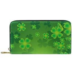 suojapuku Echtes Leder-Portemonnaie für Männer, große Damen-Geldbörse für Karten,Happy Green St. Patricks Tag,Münzbeutel mit Reißverschluss von suojapuku