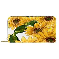 suojapuku Echtes Leder-Portemonnaie für Männer, große Damen-Geldbörse für Karten,blühende gelbe Sonnenblume,Münzbeutel mit Reißverschluss von suojapuku