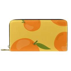suojapuku Echtes Leder-Portemonnaie für Männer, große Damen-Geldbörse für Karten,gelb-orangefarbene Frucht,Münzbeutel mit Reißverschluss von suojapuku