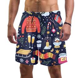 suojapuku Herren Shorts,Herren-Badehose,schnell trocknende Badehose,Wintermuster Weihnachten,Herren Shorts mit Mesh-Futter von suojapuku