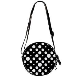 suojapuku Kleine Umhängetaschen für Damen,runde Umhängetasche,Schwarze weiße Punkte,Handytaschen Handtaschen von suojapuku