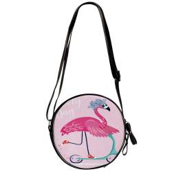 suojapuku Kleine Umhängetaschen für Damen,runde Umhängetasche,lustiger Flamingo,Handytaschen Handtaschen von suojapuku
