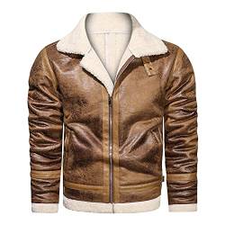 Casual Herren Lederjacke Wasserdicht Reißverschluss Vintage Jacke Kunstleder Biker Casual Mode Baumwolle Jacke Lederjacke Herren Bomber-Stil Leder, braun, XL, Jacke von sutelang lurryly