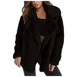 Fleecejacke Damen Winterjacke Pelzjack Warme Kunstpelz Verdickte Cardigan Nerzmantel Damen Pelzmantel Elegant Flauschige Gefüttert Fellmantel Einfarbig Jacke Doppelseitiges Mantel (Black, XXL) von sutelang lurryly