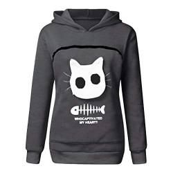 Hoodie Damen Kapuzenpulli Damen Pullover Tierbeutel Kapuze Sweatshirt Haustier-Shirt Katze Töpfe Welpenhalter Sweatjacke Damen mit Kapuze Klamotten Teenager Mädchen (a-Dark Gray, XXXL) von sutelang lurryly