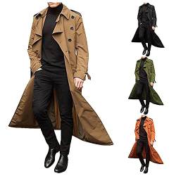 Langer Trenchcoat für Herren, Herbst und Winter, langärmlig, doppelte Knopfleiste, schick, elegant, langer Mantel, Slim Outerwear, einfarbig, Revers, kaki, XXL von sutelang lurryly