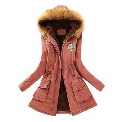 Outdoorjacke Damen Wasserdicht Steppmantel Damen Lang Wachsjacke Damen Übergangsjacke Damen Softshell Winter Frühjahr Wollmantel Gepolsterter Damen Leicht Daunenjacken mit Kapuzen (3-Pink, XL) von sutelang lurryly