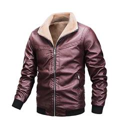 Warme Vintage Lederjacke Biker Herren Vintage Motorrad Jacke Casual Wintermantel Faux Leder Jacke Klassisch Casual Mantel Winddicht Jacke, Burgunderrot, L, Jacke von sutelang lurryly