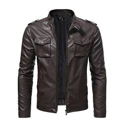 Warme Vintage Motorradjacke aus Leder für Männer, Slim Fit Cross Zip Vintage Motorradjacke aus Leder Winddicht Lederjacke Casual Jacke aus Kunstleder, braun, 4XL von sutelang lurryly