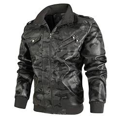 Warme Vintage Motorradjacke aus Leder für Männer, Slim Fit Cross Zip Vintage Motorradjacke aus Leder lässig Motorrad Leder Jacken Herbst Kunstleder Mäntel, grau, S von sutelang lurryly