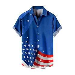 sutelang lurryly Bedrucktes Hemd, USA-Flagge, Herren, kurze Ärmel, Knopf, Revers, Independence, Tag, T-Shirt, Top, leicht und atmungsaktiv, Hawaii, bunt, bedruckt, Strandhemd, Blau #4, S von sutelang lurryly