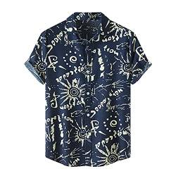 sutelang lurryly Herren Funky Hawaiian T-Shirt, kurzärmlig, Blumen, lässig, Sommer, bedruckt, Strandhemd, lässig, Revers Button Down Tops, atmungsaktiv, Blau-A, 3XL von sutelang lurryly