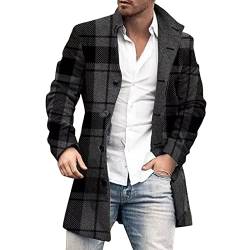 sutelang lurryly Herren-Mantel, Wolle, Winter, warm, Revers, einreihig, Vintage, dicker Trenchcoat, lang, einfarbig, elegant, Slim Fit, Wolljacken, Langarm, Dufflecoat, große Größe, Z#c-le Schwarz, von sutelang lurryly