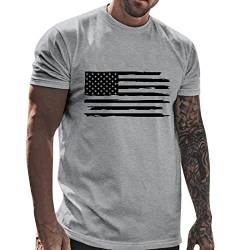 sutelang lurryly Independence Day T-Shirt für Herren, USA, Flagge, bedruckt, modisch und elegant, 4. Juli T-Shirt, Rundhalsausschnitt, kurzärmlig, Muskelshirt, grau, XL von sutelang lurryly