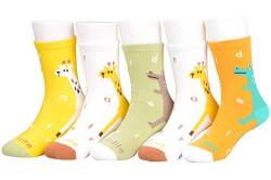 T.H.L.S Jungen Socken 5 Paar Baumwolle Dinosaurier Cars Giraffe Mädchen Crew Socken 1-11 Jahre Gr. Medium, Dino Giraffe von syisocks