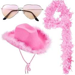 Cowboyhüte | Rosa Cowgirl-Hut | Cowboyhut für Erwachsene mit herzförmiger Federboa-Sonnenbrille | Cowgirl-Hut, schickes Verkleidungszubehör für Halloween, Karneval von tacery