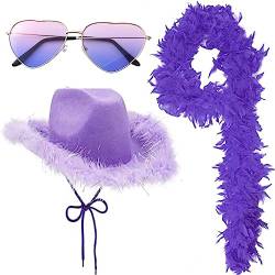 Cowboyhüte | Rosa Cowgirl-Hut | Cowboyhut für Erwachsene mit herzförmiger Federboa-Sonnenbrille | Cowgirl-Hut, schickes Verkleidungszubehör für Halloween, Karneval von tacery